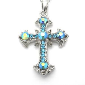 Austrian Crystal Ab Blue Cross Necklace